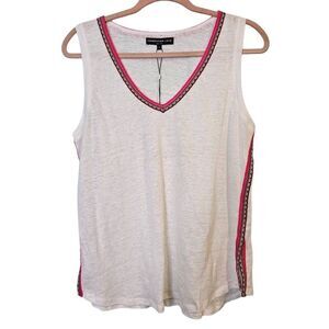Generation Love v neck white tank top with colorful trim. Size L. NWT.
